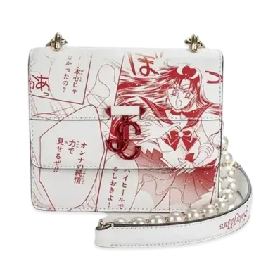 Jimmy Choo x Pretty Guardian Sailor Moon Sailor Mars Varenne Quad XS Manga Printed Leather Shoulder Bag With Pearl Strap "Red"