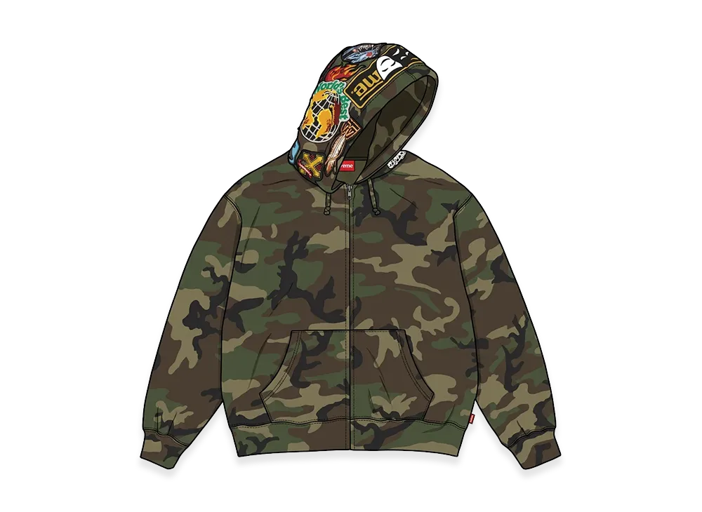 Supreme Patches Zip Up Hooded Sweatshirt "Woodland Camo"