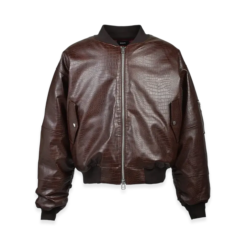 BREATH Faux Crocodile Bomber Jacket "Brown"