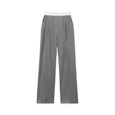 Alexander Wang Logo High Waist Stretch Pleats Pants "Light Heather Gray"