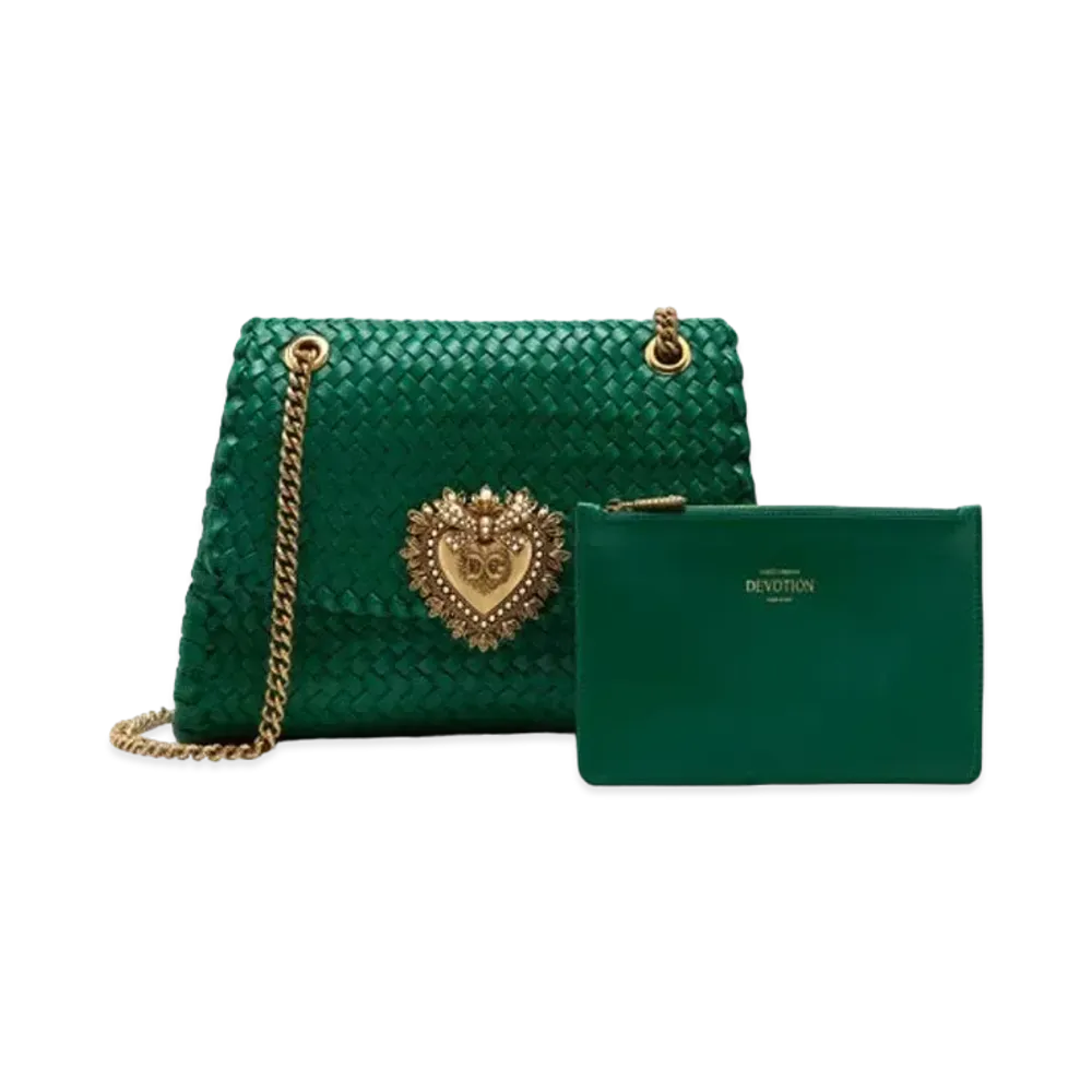 Dolce&Gabbana Devotion Shoulder Bag Big Size Woven Nappa Leather "Green"