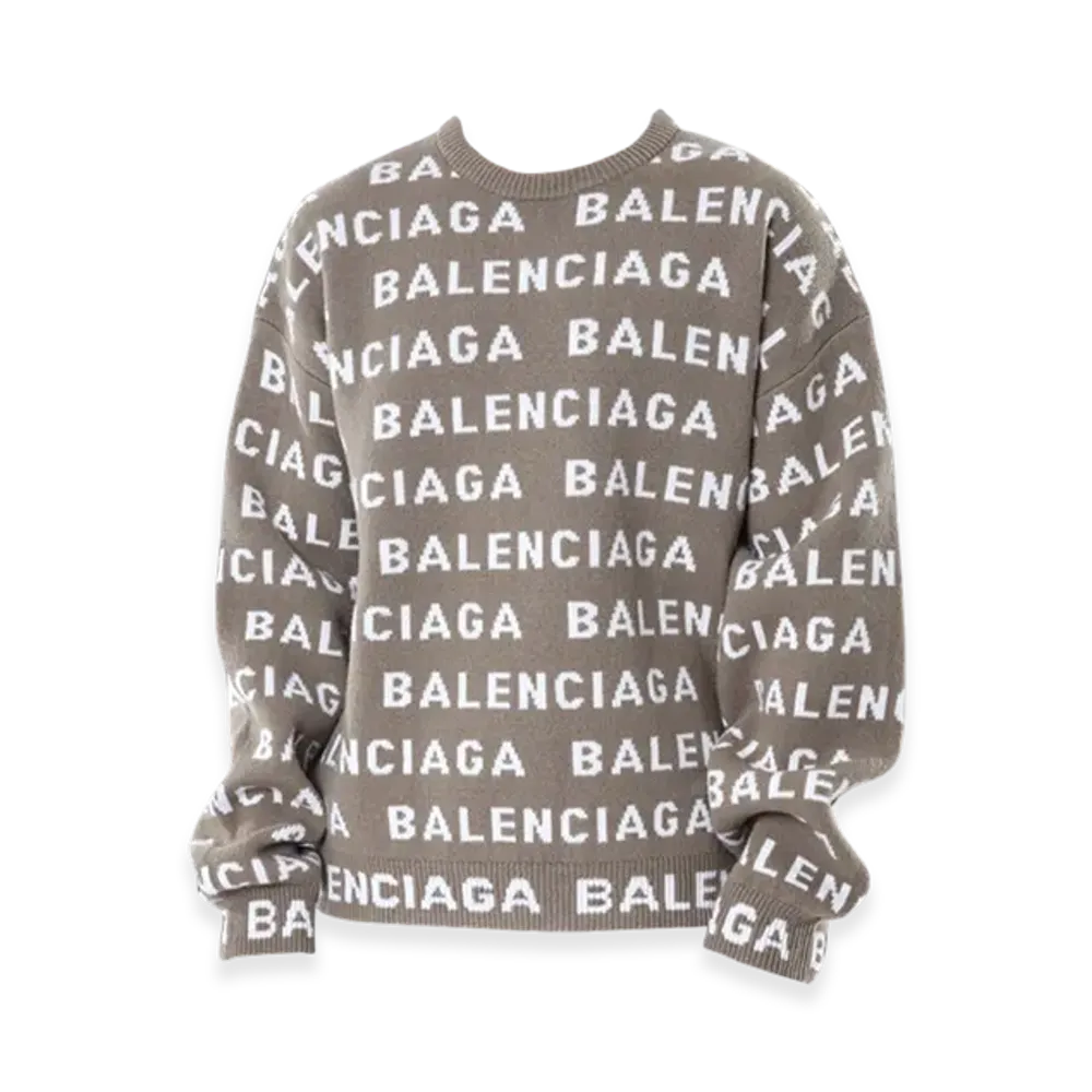 BALENCIAGA Allover Logo Jacquard Wool Knit "Beige"