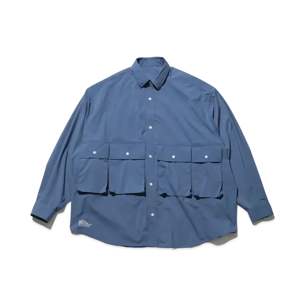 FreshService Micro Typewriter Flap Pocket L/S Shirt "Blue"