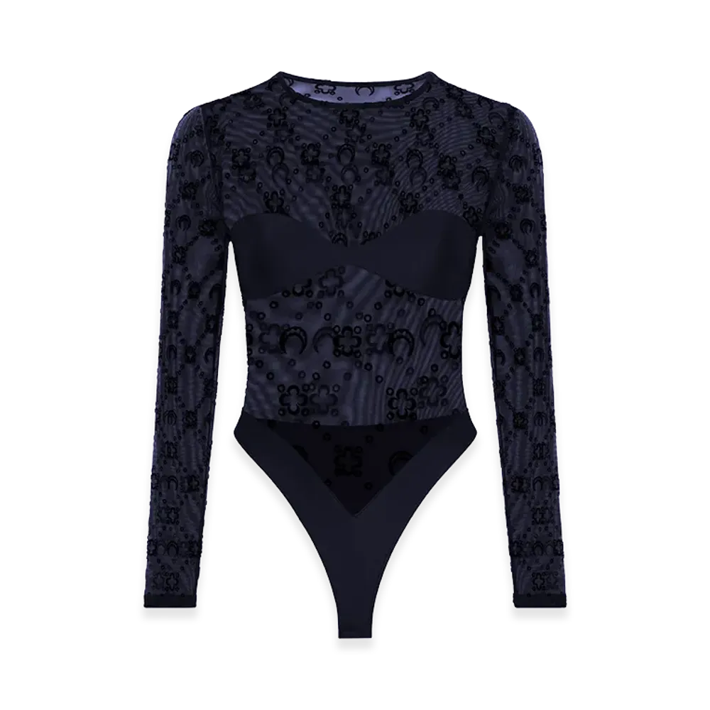 Marine Serre Women's Stretch Tulle Bodysuit "Navy Blue"