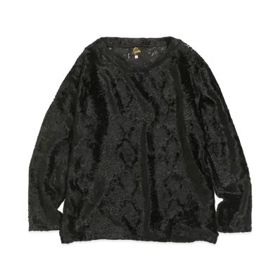 Needles L/S U NECK TEE - BURNOUT VELVET "Black"