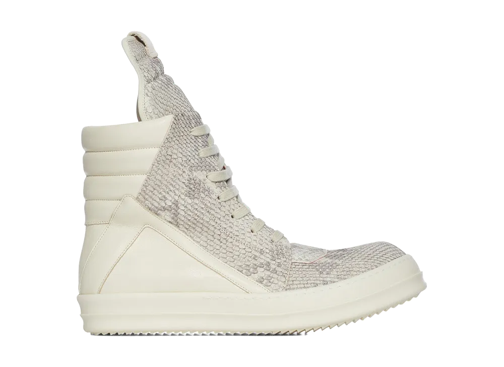 Rick Owens FW26 Tower Geobasket Bleached Python and Full Grain Calf Leather "Bleach/Milk"