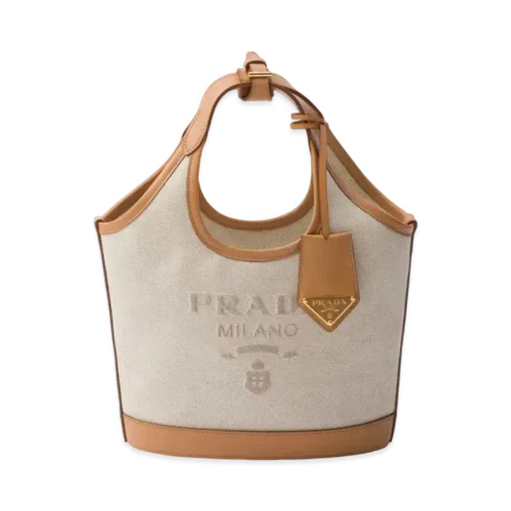 PRADA Linen Blend and Leather Mini-Buckle Bag "Natural"
