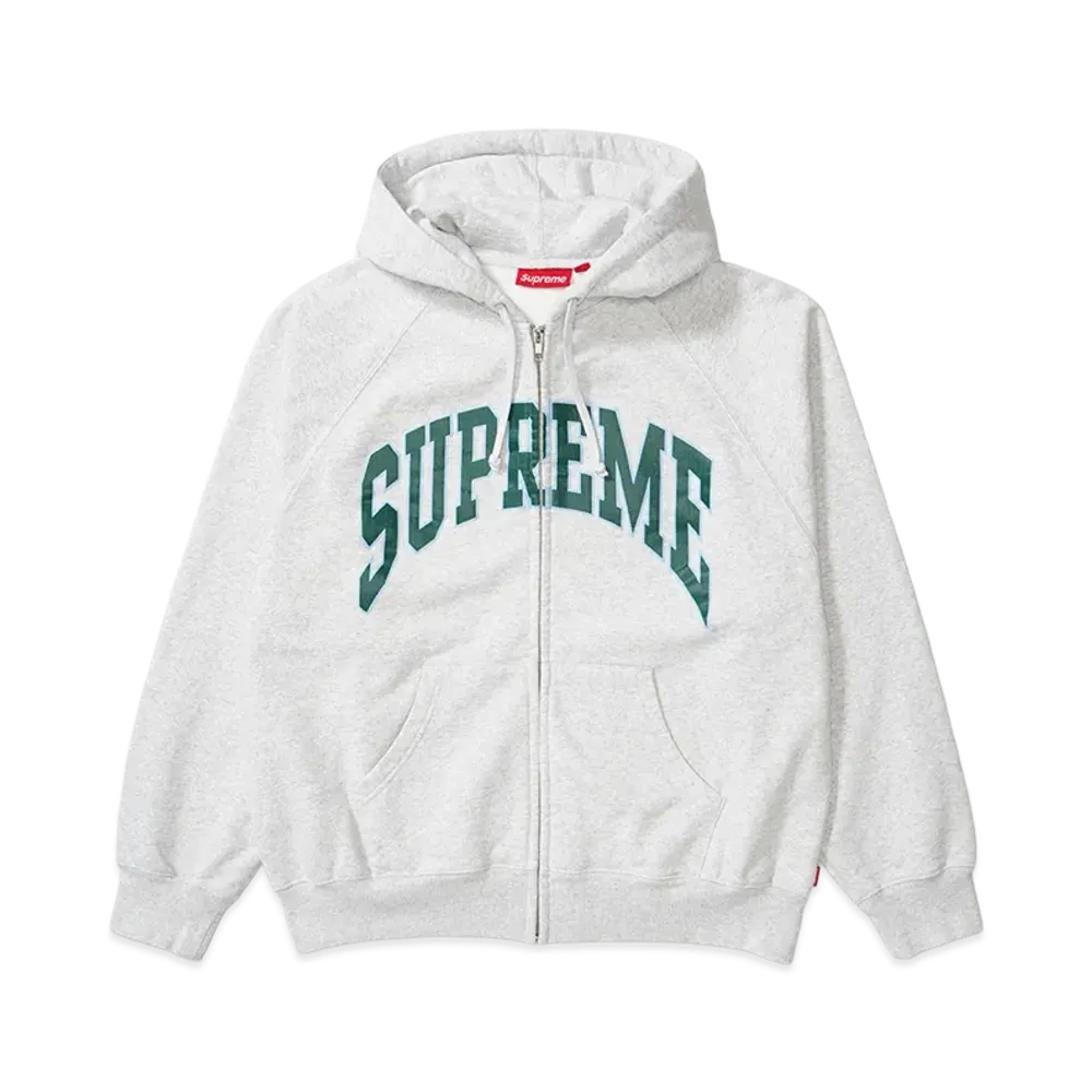 Supreme Cracked Raglan Zip Up Hooded Sweatshirt "Ash Grey"