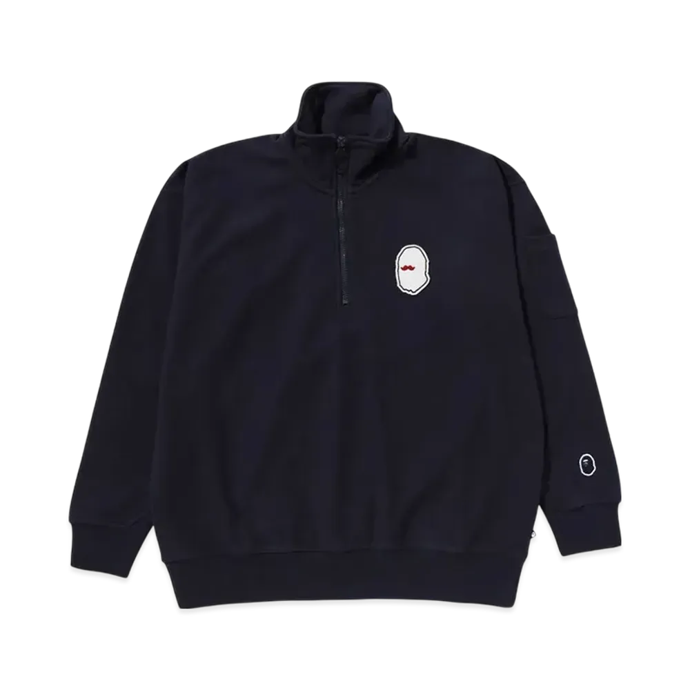 A BATHING APE Half Zip Pull Over Sweat Shirt #1 "Navy"