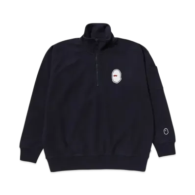 A BATHING APE Half Zip Pull Over Sweat Shirt #1 "Navy"