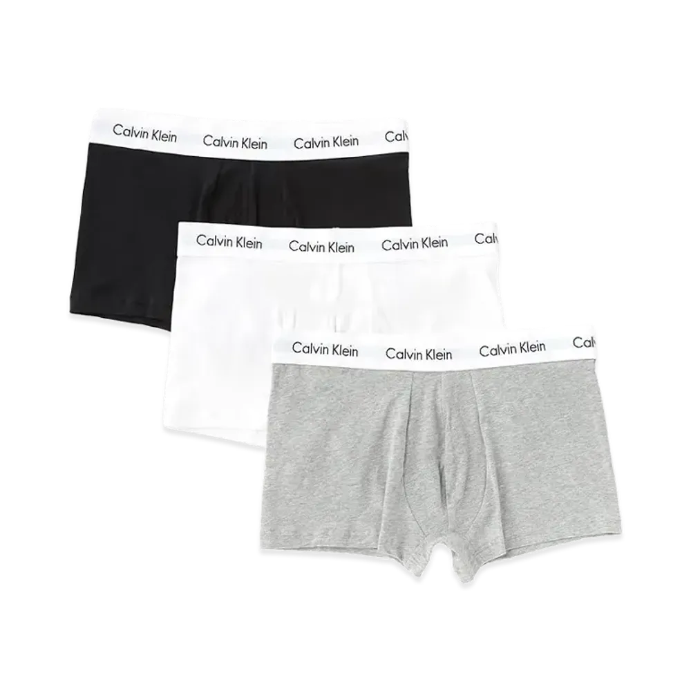 Calvin Klein 3 Pieces Cotton Stretch Low Rise Boxer Shorts "Black/White/Grey Heather"