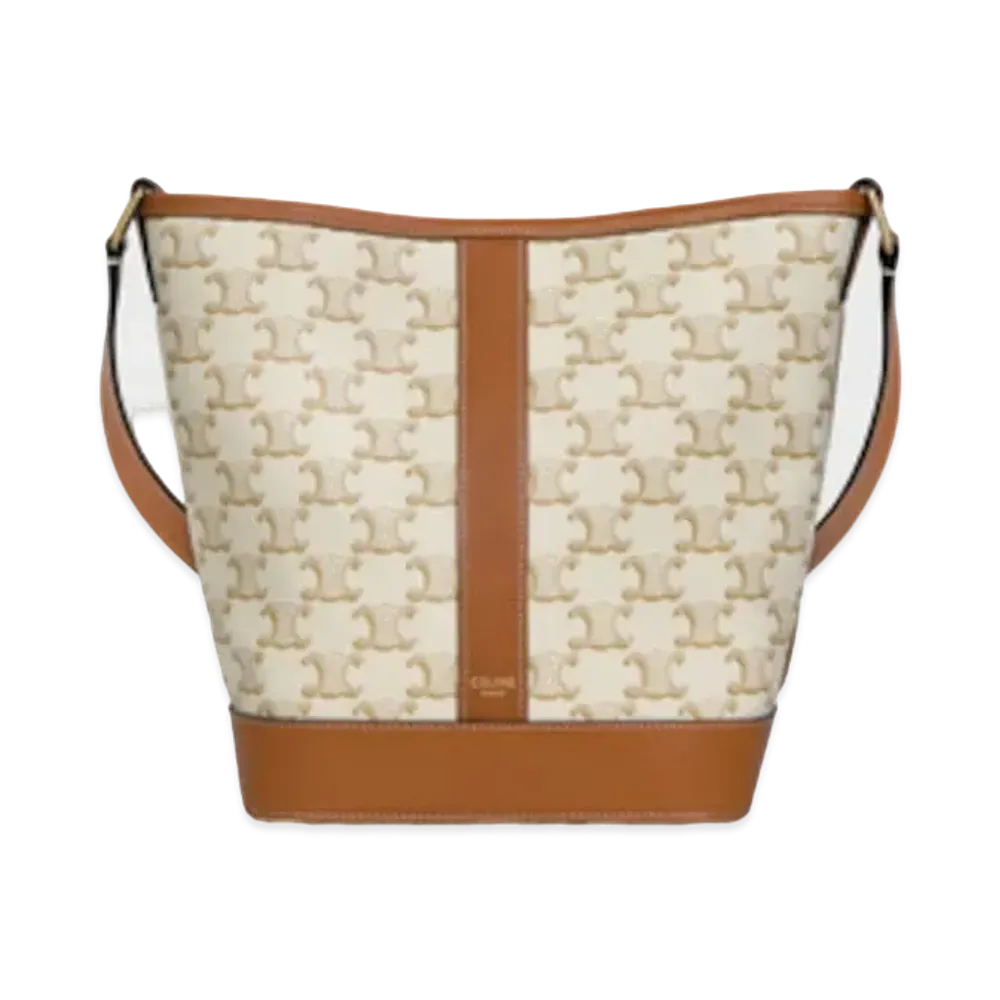 CELINE Small Bucket in Triomphe Canvas and Calfskin "White"