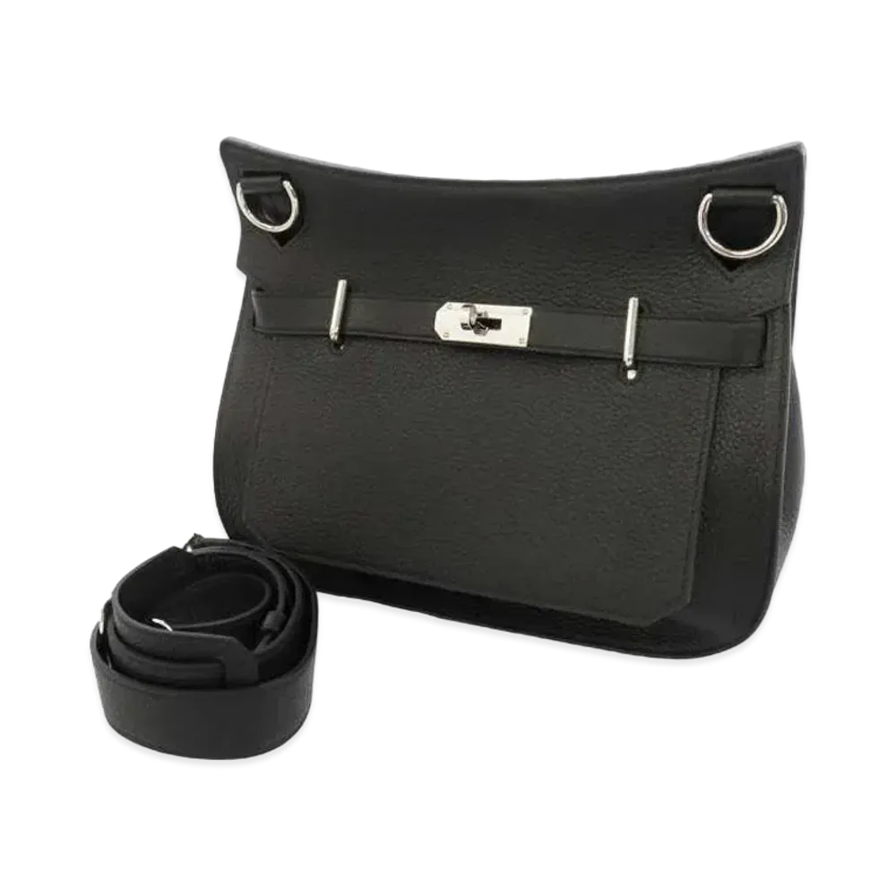 Hermes Jypsiere Clemence Leather Shoulder Bag "Black"