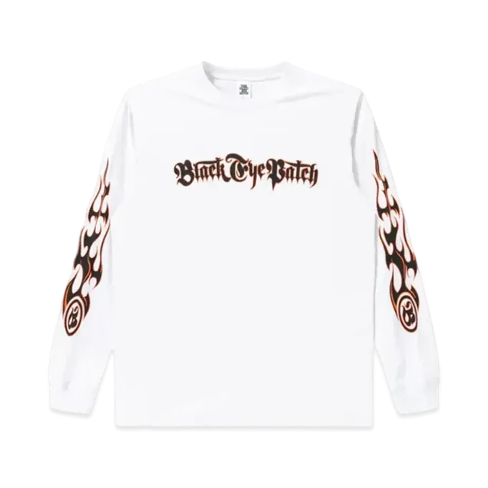 Black Eye Patch Tribal Flames L/S Tee "White"