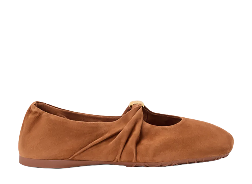 LOEWE Women's Pebble Soft Ballerina in Suede Goatskin "Tan"