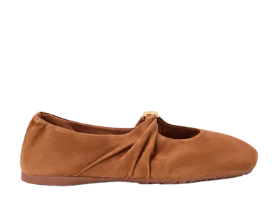 LOEWE Women's Pebble Soft Ballerina in Suede Goatskin "Tan"