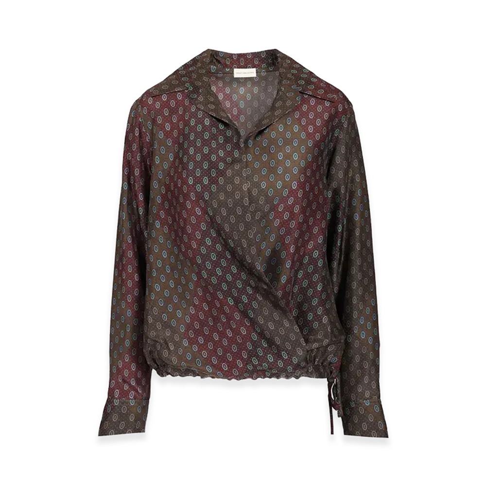 DRIES VAN NOTEN Women's Printed Habotai Silk Blouse "Bordeaux"