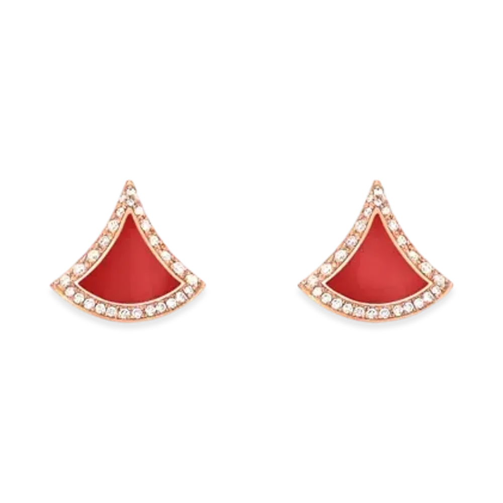 BVLGARI Divas' Dream Earrings With Pave Diamonds "Pink Gold/Carnelian"