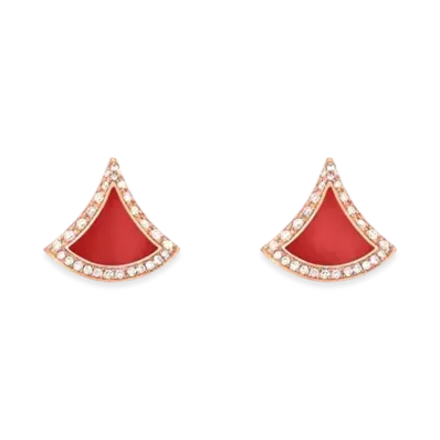 BVLGARI Divas' Dream Earrings With Pave Diamonds "Pink Gold/Carnelian"