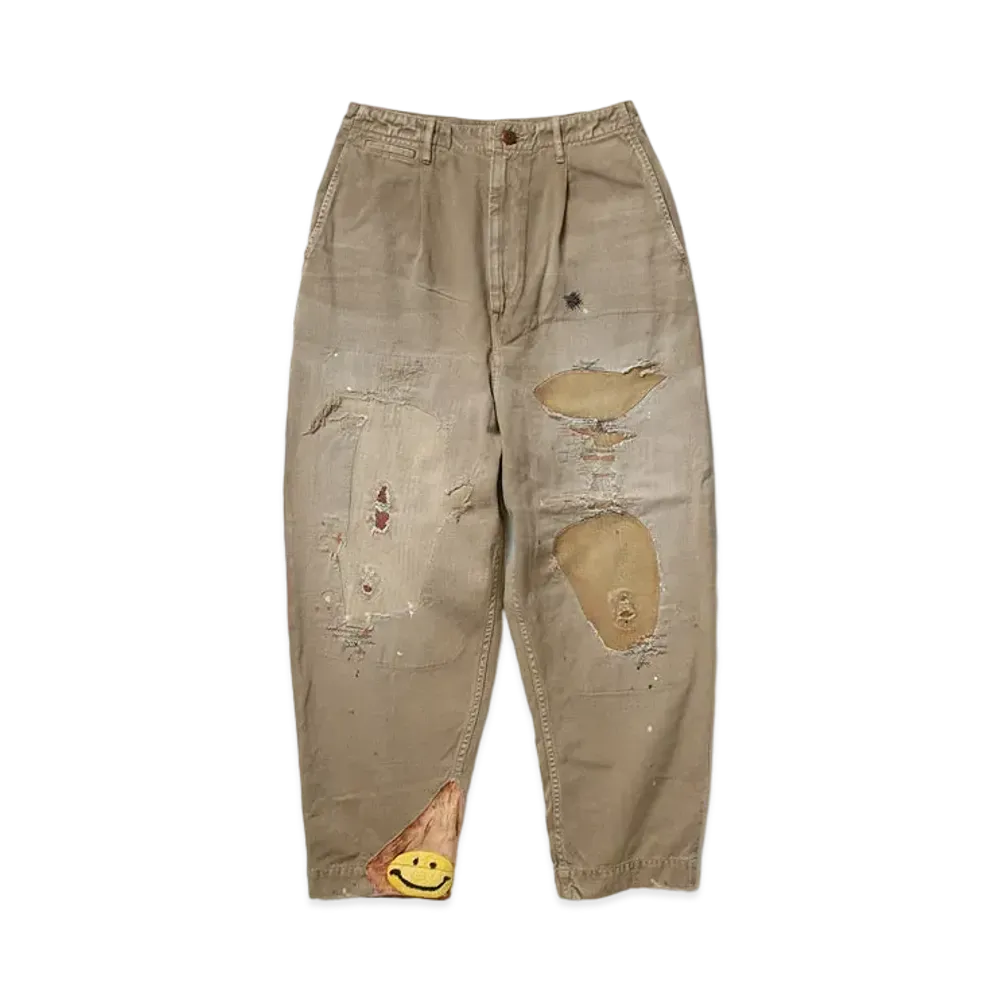 KAPITAL KARAGI LAMBER JACK DAMAGED HYUEST WEST NEAM PANTS "Beige"