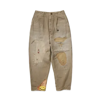 KAPITAL KARAGI LAMBER JACK DAMAGED HYUEST WEST NEAM PANTS "Beige"