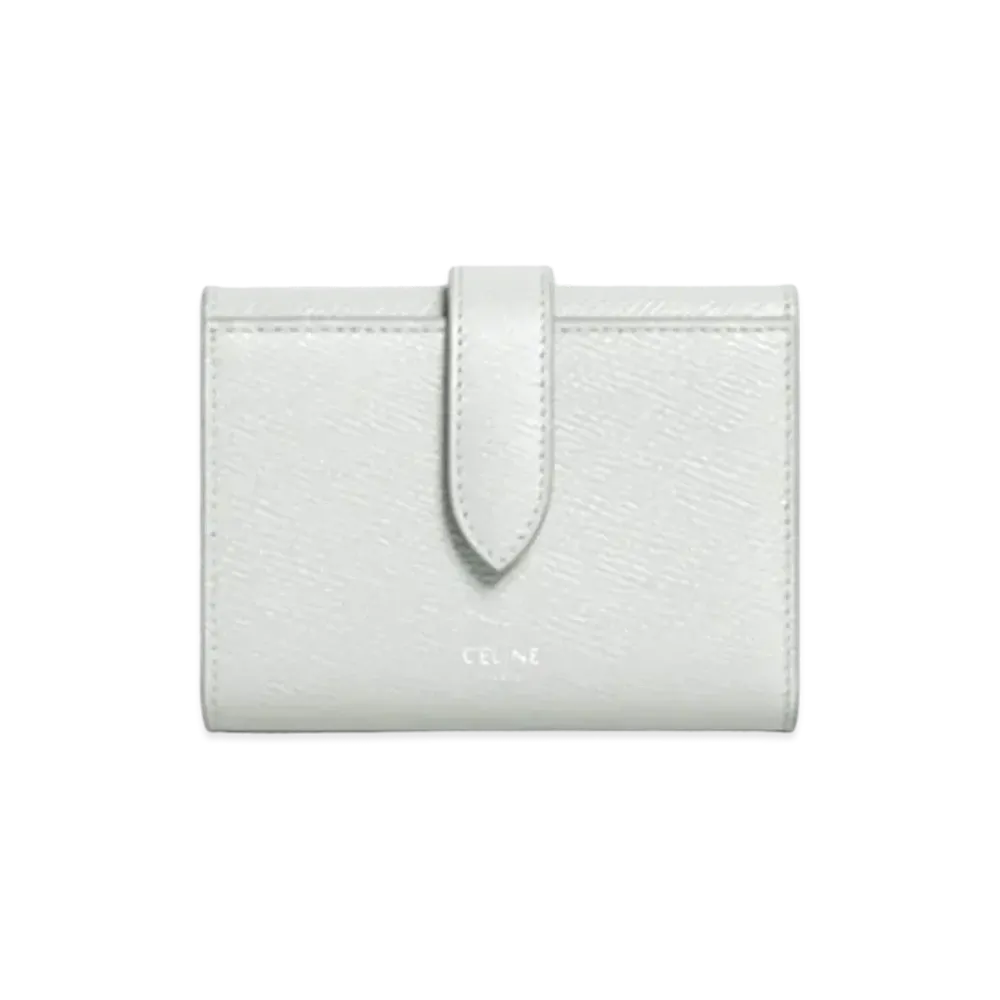 CELINE Fine Strap Wallet In Grained Calfskin "Pale Gray"