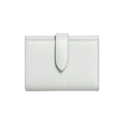 CELINE Fine Strap Wallet In Grained Calfskin "Pale Gray"