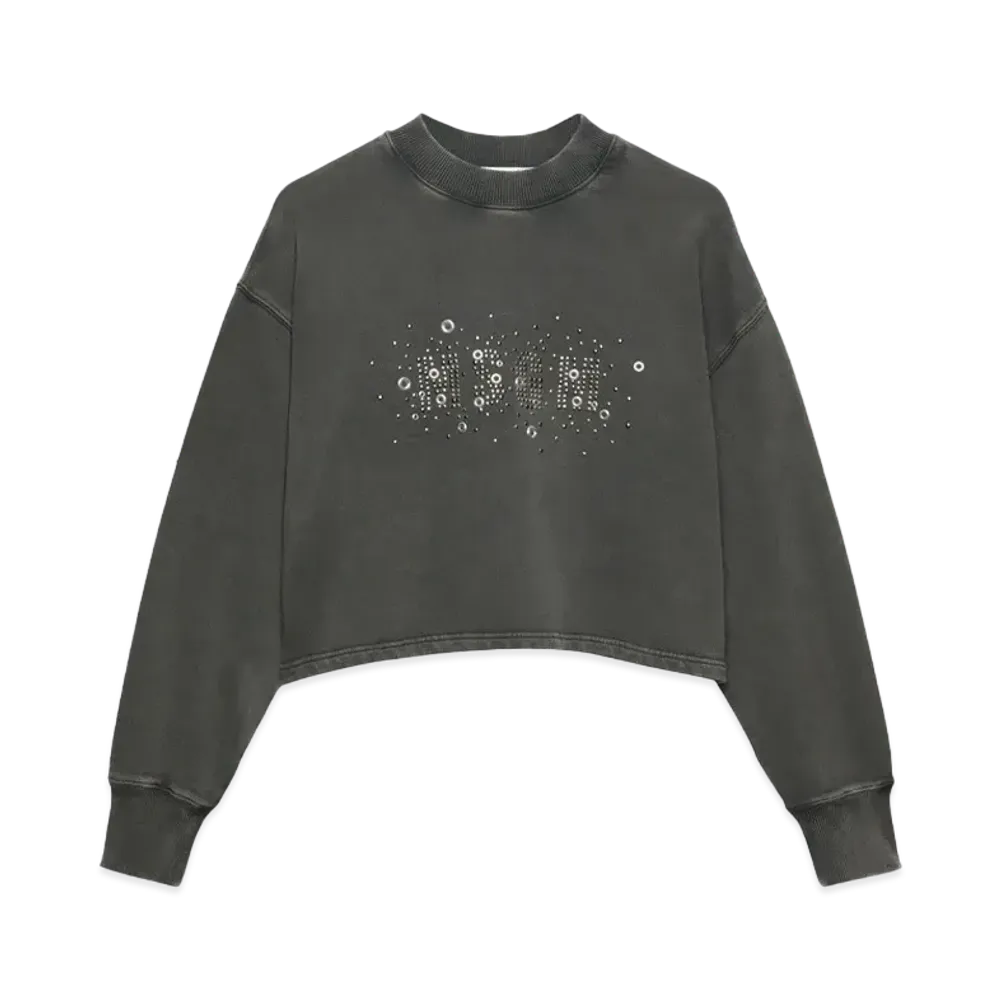 MSGM Pre-Washed Effect Crop Sweatshirt With Studs "Black"