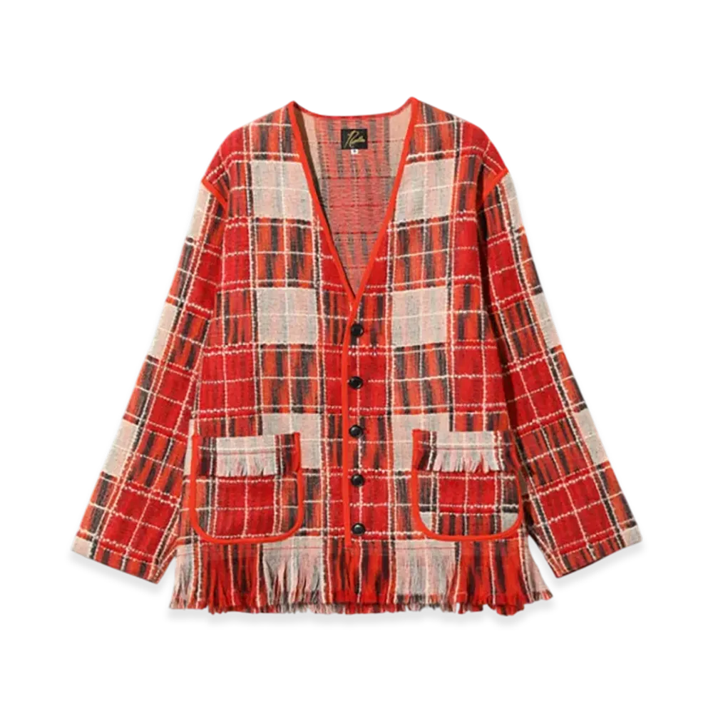 NEEDLES Fringe Cardigan - Wool Plaid "Red"
