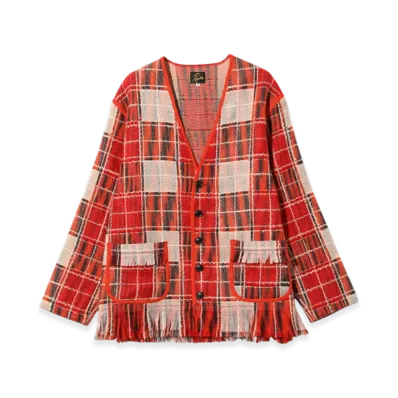 NEEDLES Fringe Cardigan - Wool Plaid "Red"