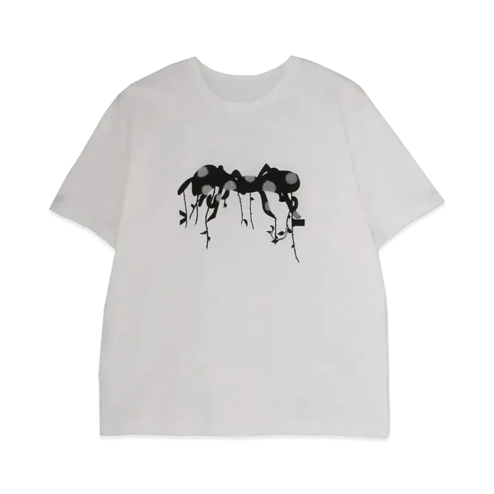 Yohji Yamamoto Y's PLAIN STITCH BUG PIGMENT FLOCKY PRINT ROUND NECK SHORT SLEEVE T "White"