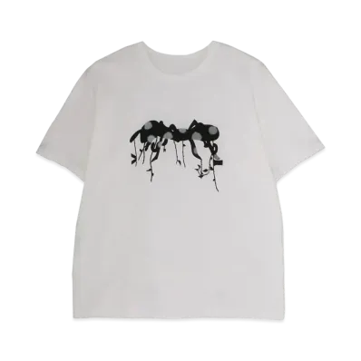 Yohji Yamamoto Y's PLAIN STITCH BUG PIGMENT FLOCKY PRINT ROUND NECK SHORT SLEEVE T "White"