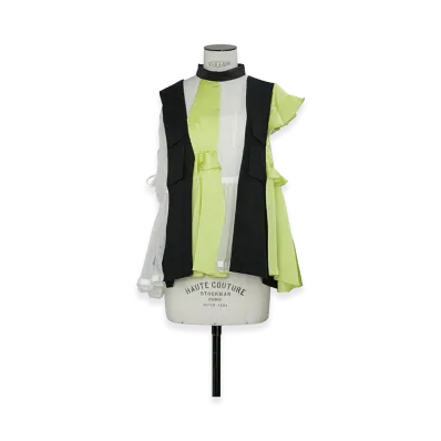 sacai Women's Fabric Mix Pullover "Navy/Yellow"