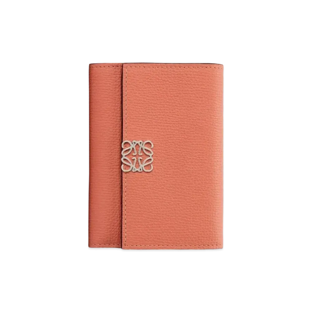 LOEWE Anagram Small Vertical Wallet In Pebble Grain Calfskin "Pink Tulip"
