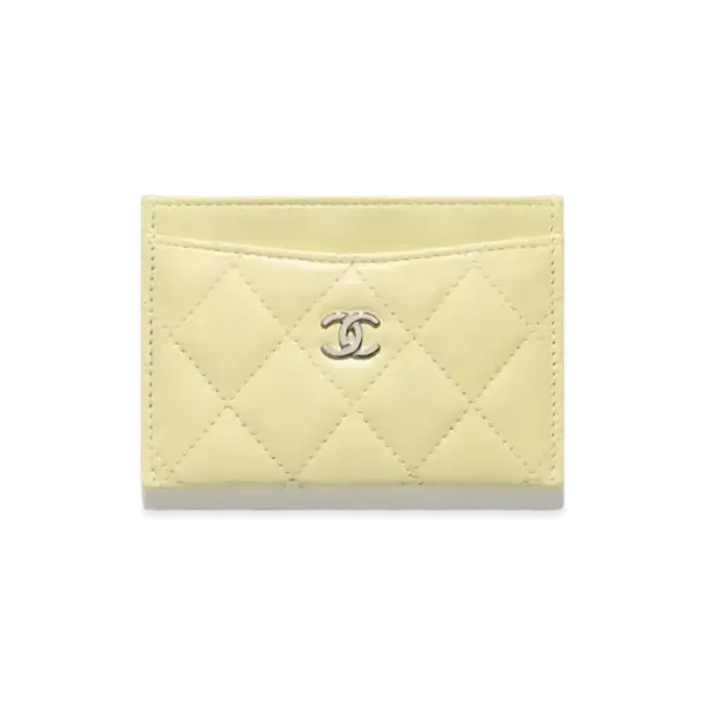 CHANEL Classic Card Holder Lambskin & Silver Tone Metal "Yellow"