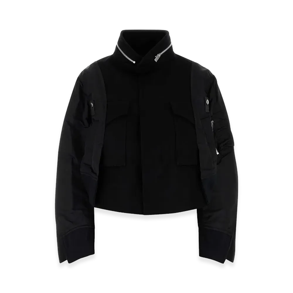 sacai Women's Wool and Nylon Bomber Jacket "Black"