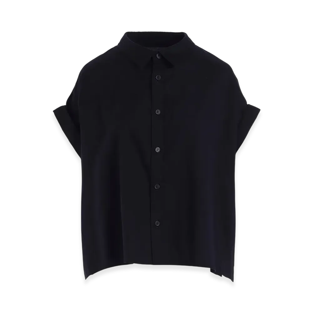 Y's Born Product Thin Cotton Twill Short Sleeve Blouse "Navy"