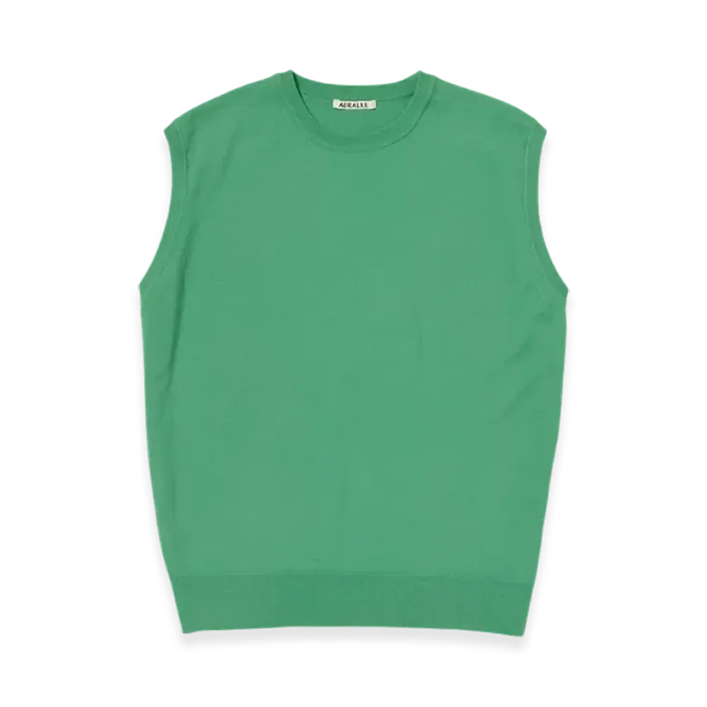 AURALEE Super High Gauge Wool Knit Vest "Jade Green"