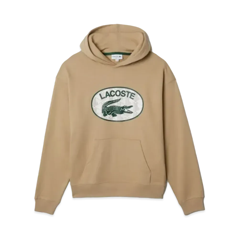LACOSTE Monogram Motif Print Hood Sweat "Beige"