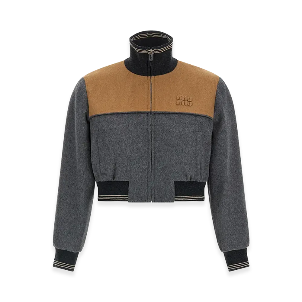MIU MIU Women's Wool And Cashmere Bomber Jacket "Gray/Beige"