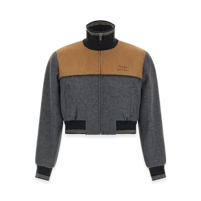 MIU MIU Women's Wool And Cashmere Bomber Jacket "Gray/Beige"
