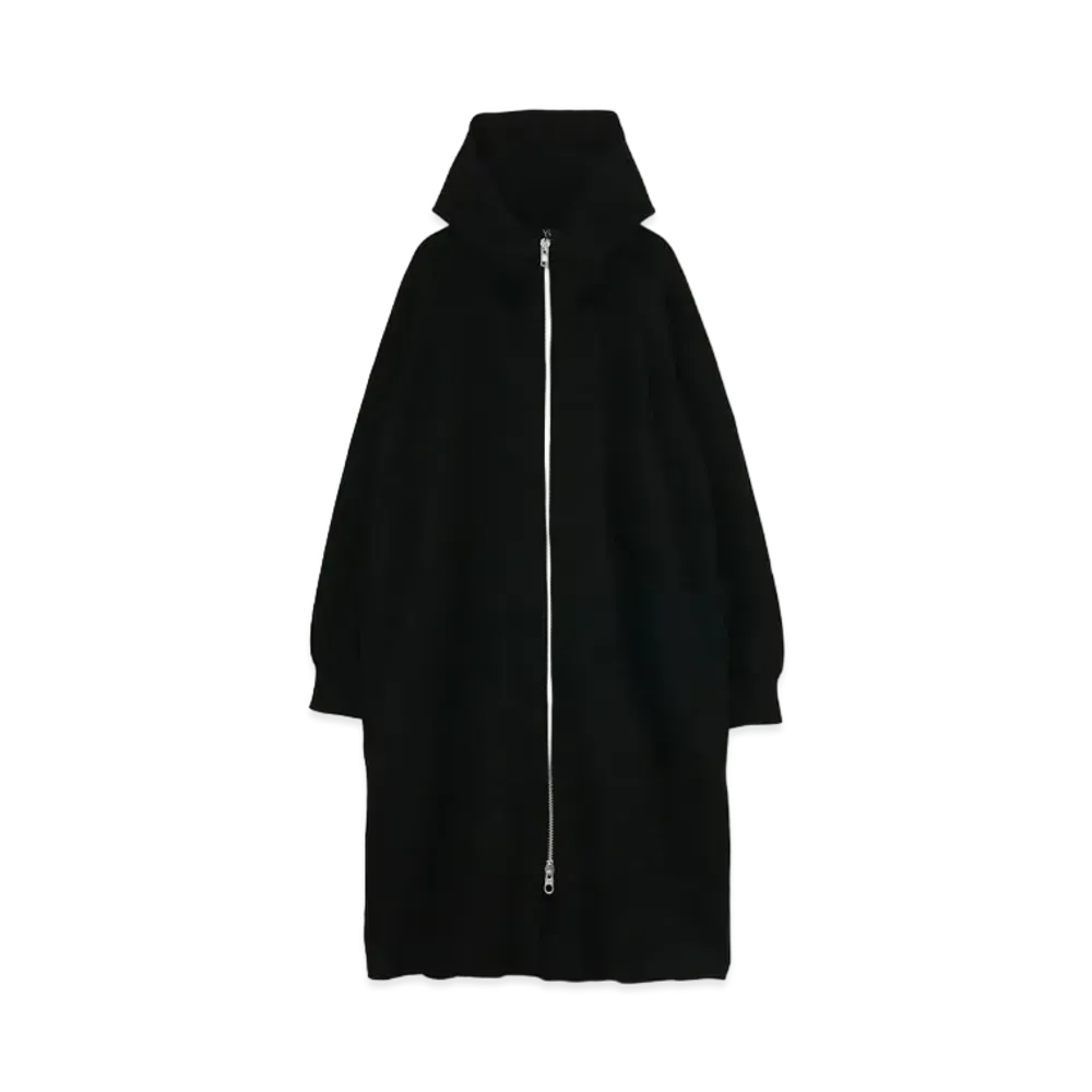 Yohji Yamamoto Y's POLYESTER/WOOL PLAIN STITCH LONG FOODIE COAT "Black"