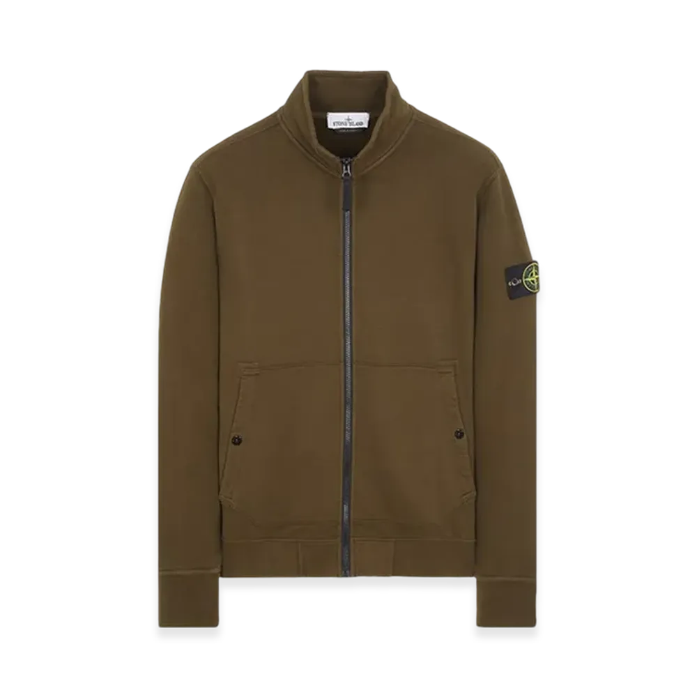 Stone Island 62820 Brushed Cotton Fleece Garment Dyed Full Zip Up Sweatshirt - 23FW "Olive Green"