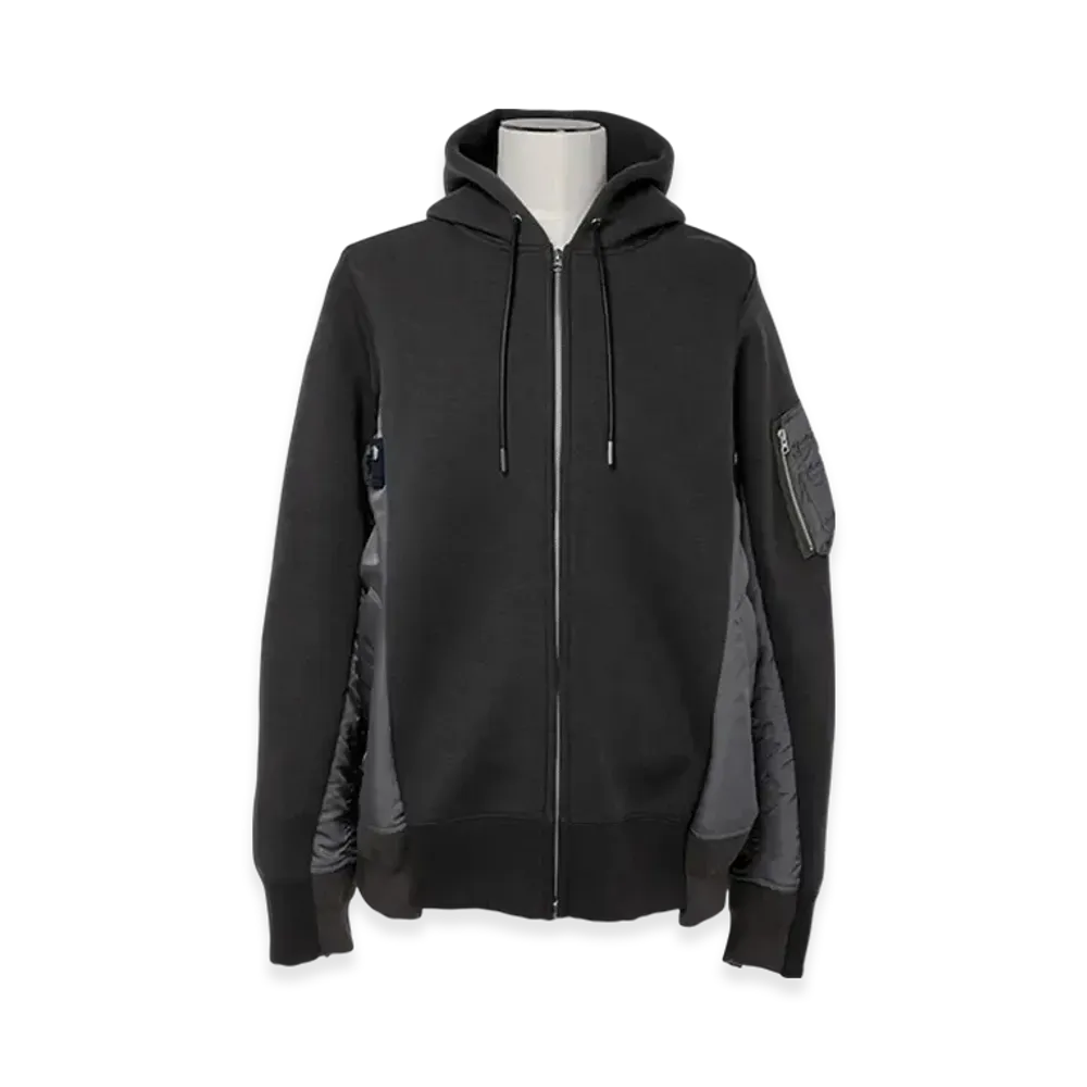 sacai Sponge Sweat x Nylon Twill Hoodie "Charcoal Gray/Charcoal Gray"