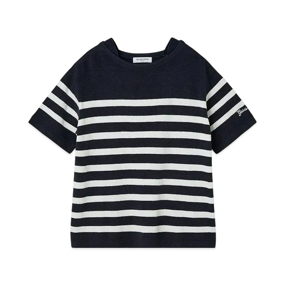 GELATO PIQUE Homme Airy Moco Marine Border Pullover "Navy"