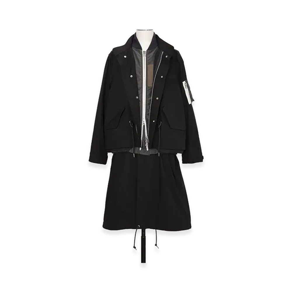sacai Nylon Twill x Rip Stop Coat "Black/Dark Khaki"