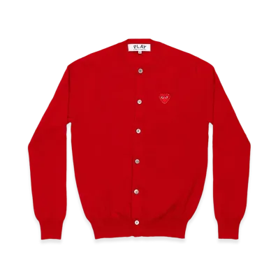 PLAY COMME des GARCONS Unisex Round Neck Cardigan with Emblem x Rhinestone "Red"