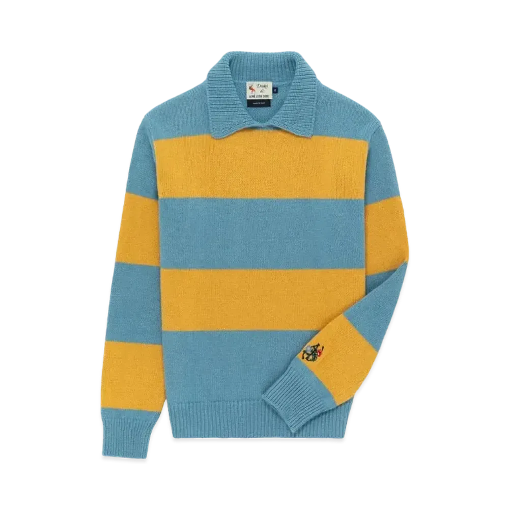 Aime Leon Dore x Drake's Striped Integral Collar Sweater "Blue/Yellow"