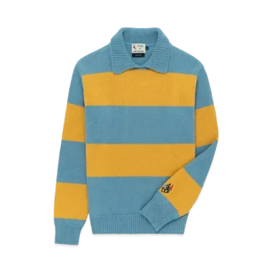 Aime Leon Dore x Drake's Striped Integral Collar Sweater "Blue/Yellow"