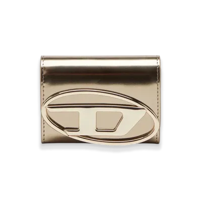 Diesel 1Dr Card Holder Bi-Fold Zip Iii Bi-Fold Card Holder In Mirrored Leather "Bronze"